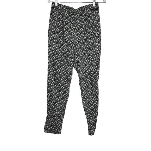 H&M Harem Trouser Pants Floral All Over Pattern Elastic Waist Pocket Black 4 - Picture 1 of 13